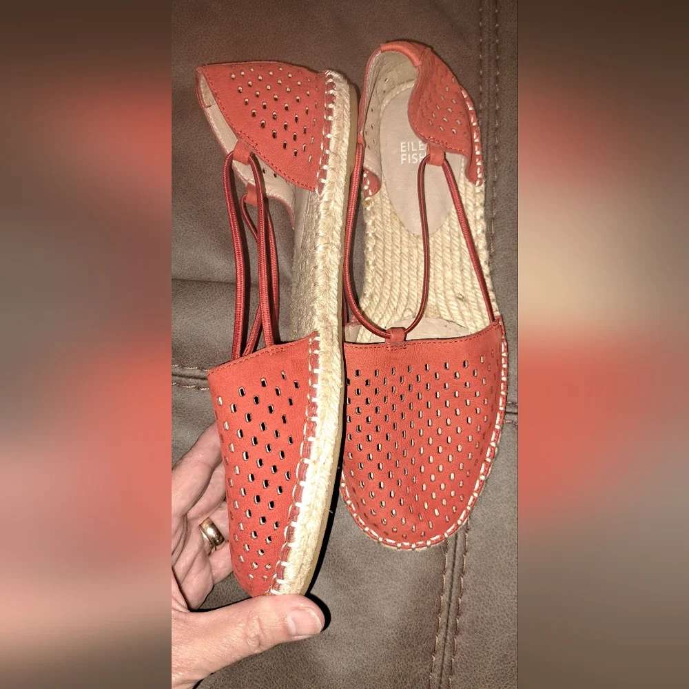 Eileen Fisher Lee 2 Slip On Espadrille  Rusty Red Jute Shoes Summer Fun City 8.5